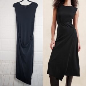 Banana Republic Workwear Cece Knit Faux Wrap Asymmetrical Sweater Dress Black XL